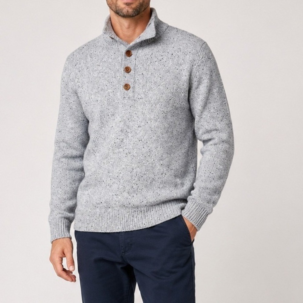 French Connection Lambswool Blend Henley Sweater Mens M Mock Neck Ragg Pullover